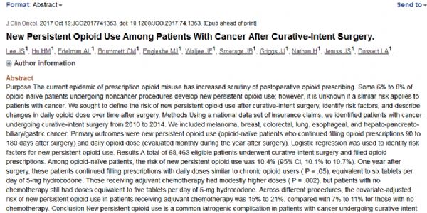 JCO：癌症<font color="red">根除</font>性<font color="red">治疗</font>术后阿片类使用成瘾 不容忽视！