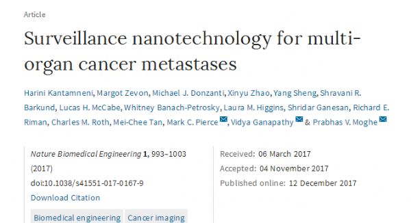 Nature Biomedical Engineering：“发光”的纳米颗粒“追踪”癌<font color="red">转移</font>