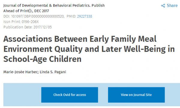 J Dev Behav Pediatr：加拿大研究称，经常与<font color="red">家人</font>聚餐的孩子更健康