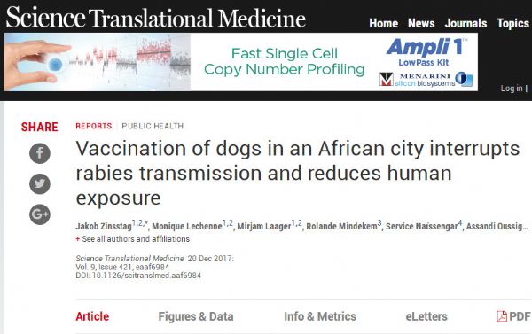 Sci Transl Med：为狗接种狂犬病疫苗对狂犬病<font color="red">传播</font>的影响