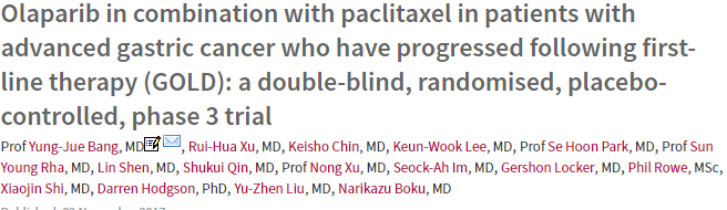 Lancet Oncol：奥拉帕尼+<font color="red">紫杉醇</font>  亚洲晚期胃癌患者的理想选择？