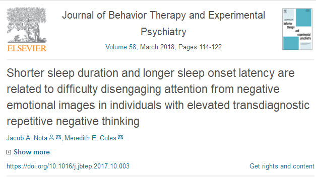 J Behav Ther Exp Psychiatry：缺觉或睡太多，<font color="red">与</font>焦虑和抑郁的关系