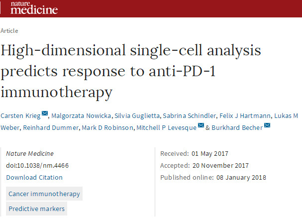 Nat Med：新的生物标记物可预测PD-1疗法效果！