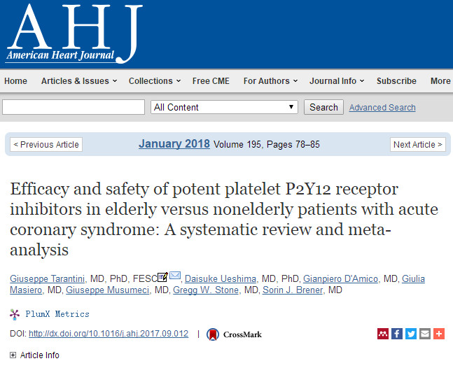 Am Heart J：强效P2Y12抑制剂使ACS患者获益 年龄不是问题