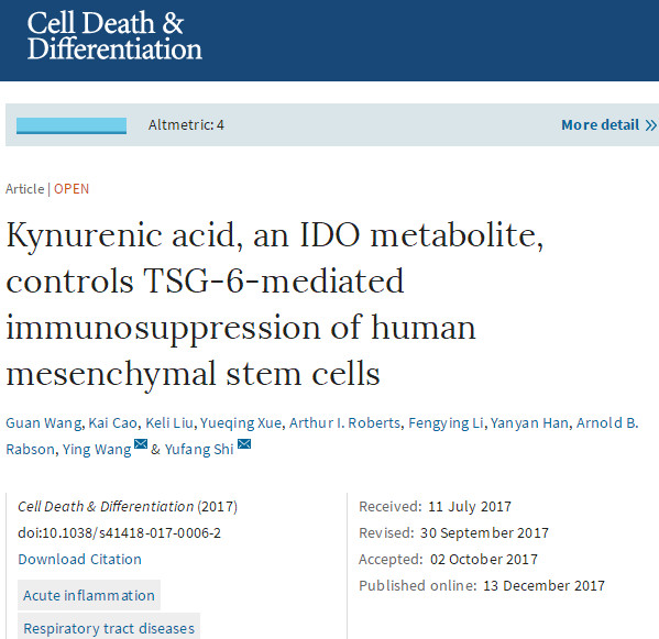 Cell Death Differ：发现间充质干细胞免疫调节和疾病治疗的重要机制