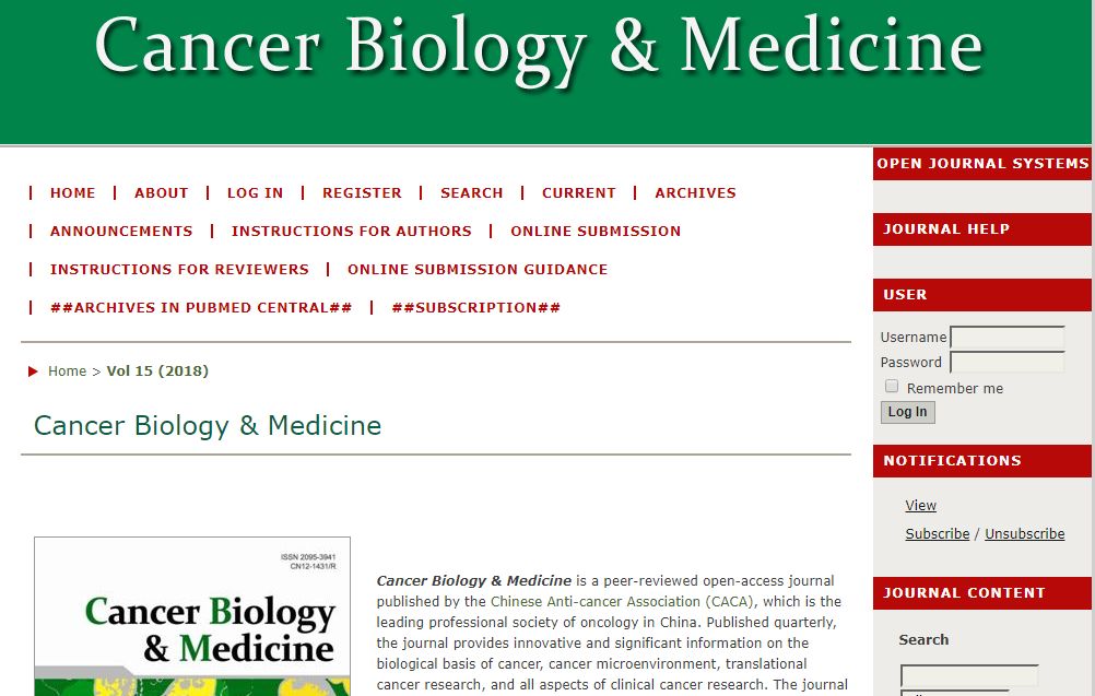 祝贺Cancer <font color="red">Biology</font> & Medicine被SCIE收录，H指数达21