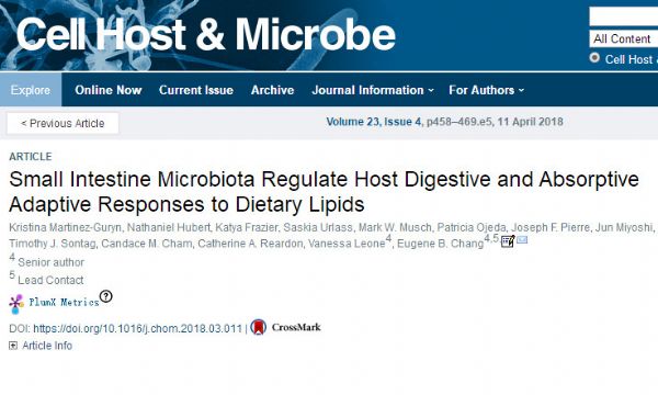 Cell Host Microbe：小肠中的特定细菌对于脂肪吸收至关重要