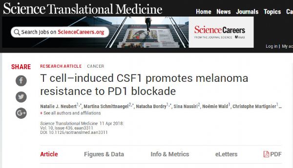Sci Transl Med：PD-1治疗<font color="red">黑色素</font>瘤疗效不佳？可能是T细胞惹的祸！