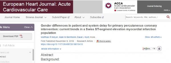 Eur Heart J Acute Cardiovasc Care：瑞士研究：心梗女性症状不典型，比男士<font color="red">延迟</font>就诊长37分钟