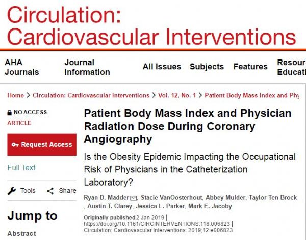 Circ Cardiovasc Interv：Circulation子刊研究称，病人越胖，介入医生术中“吃”线越多！